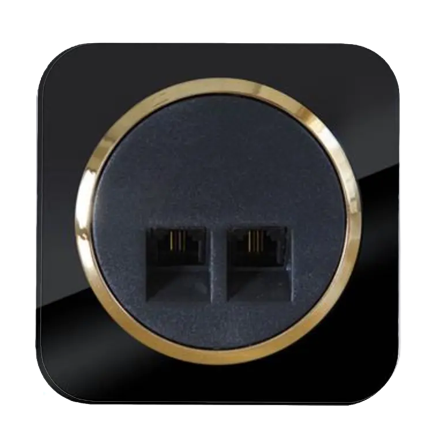 پریز تلفن دوقلو دلند الکتریک مدل آدا مشکی زه طلایی